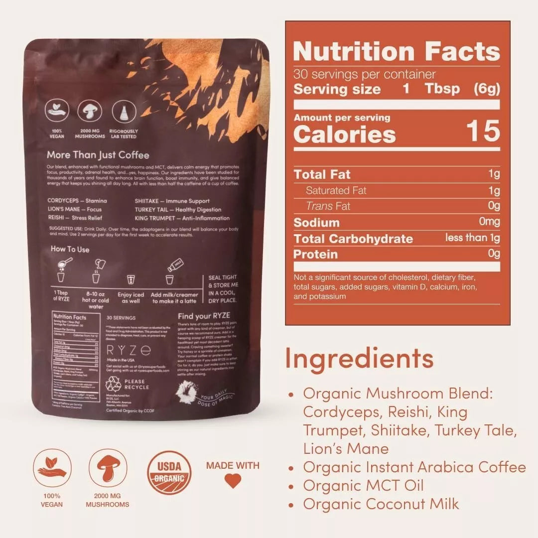 Organic  Mushroom Coffee  -  Pack of 2, 30 Servings Per Pack Free Shipping, Fast Delivery